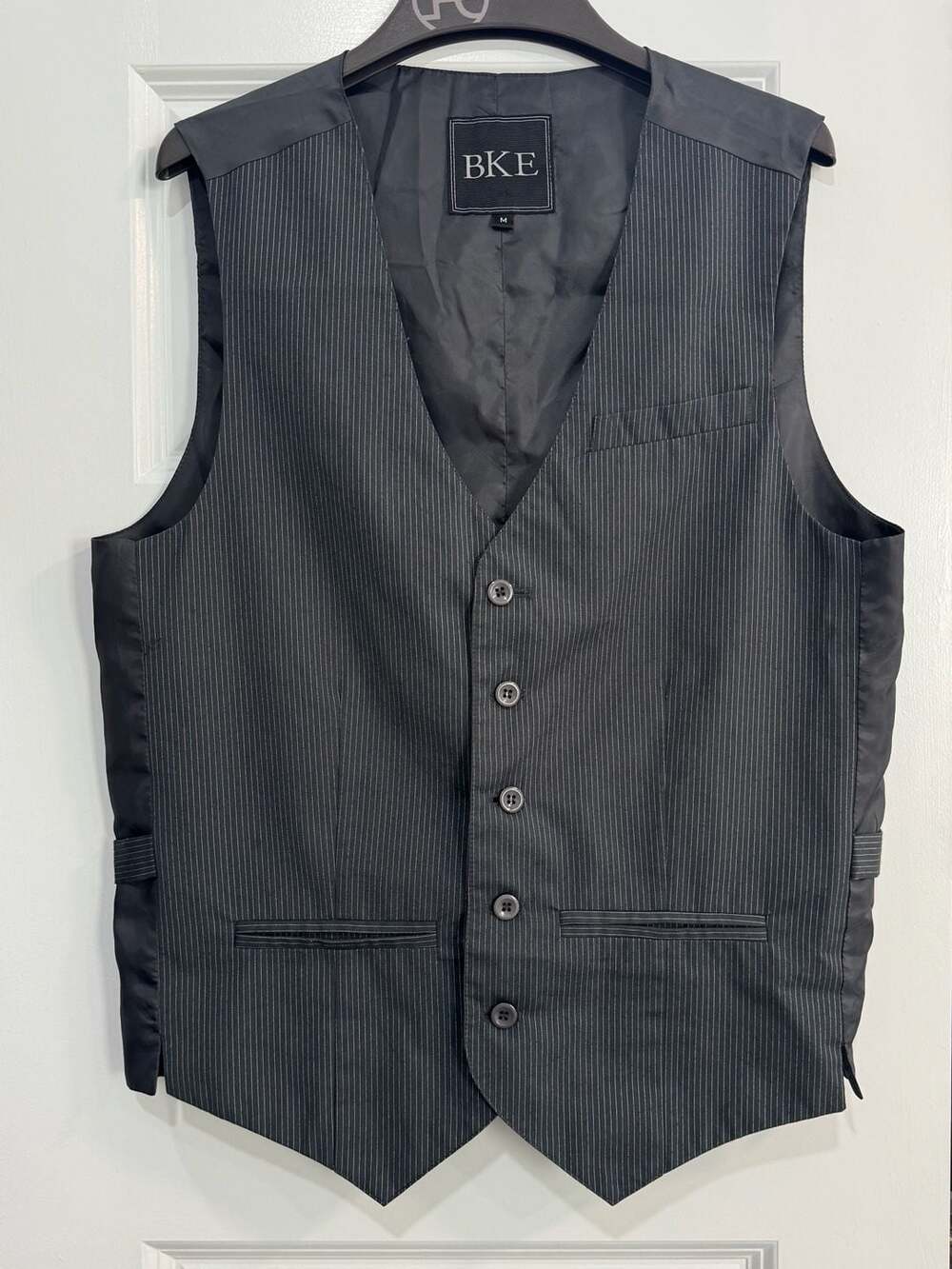 BKE Mens Size Medium Black Pinstripe Formal Suit Vest Waistcoat